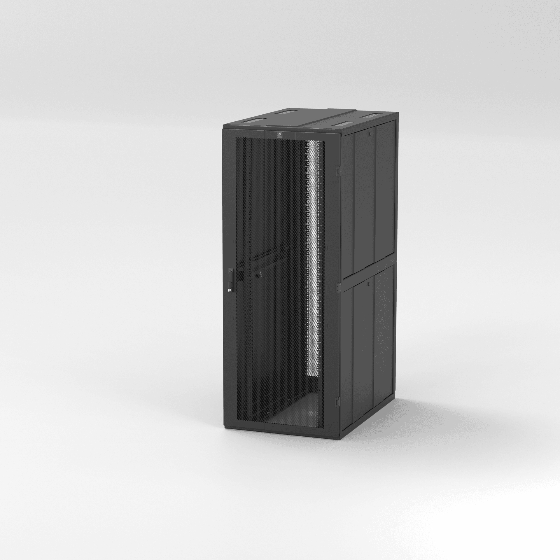 Wenvex DX-Series standard 42U/47U data-center rack in black, three-quarter view with closed mesh front door.