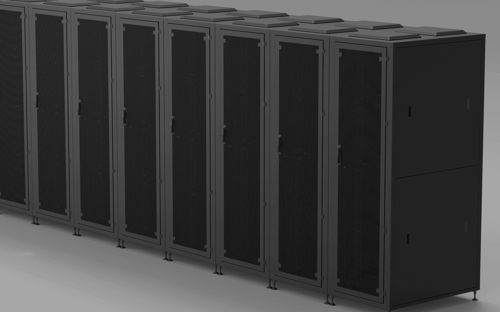 Wenvex W-Series cabinets bayed in a secure colocation row.